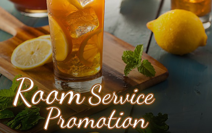 "Enjoy delicious meals without leaving your room!" Indulge in our room service promotion, offering a great selection of food and drinks delivered right to your door. It's the ultimate comfort dining experience.